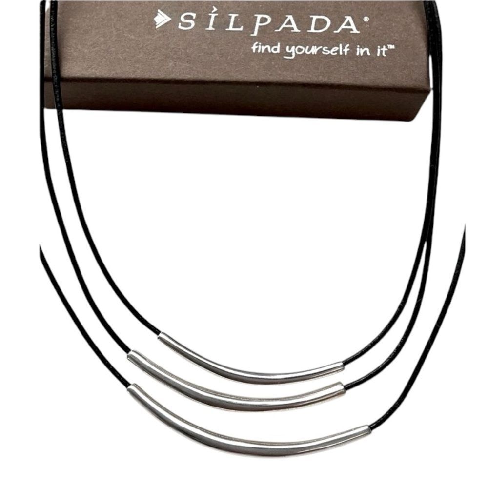 Silpada RETIRED N1571 Triple Strand Black Leather “Three Bars” Necklace - Picture 6 of 7